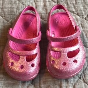 Pink glitter crocs